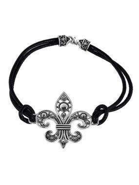 Sterling Silver 925 Oxidized Fleur de Lis Bracelet